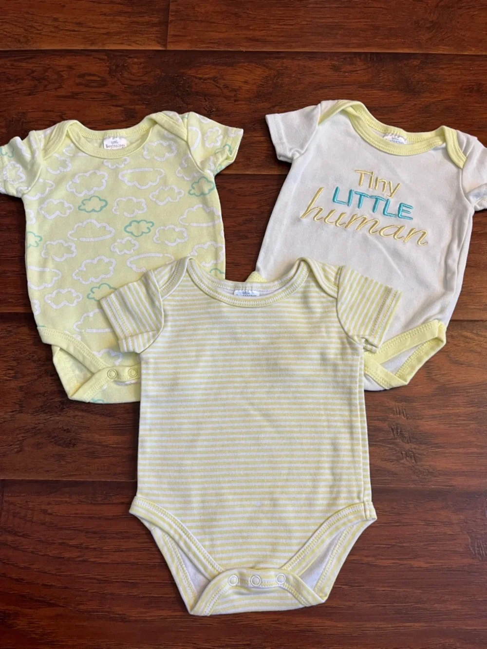⭐️⭐️ PICK 5 / $20 (3)Baby One-Piece Bodysuit Set - Yellow Cloud & Stripe Designs